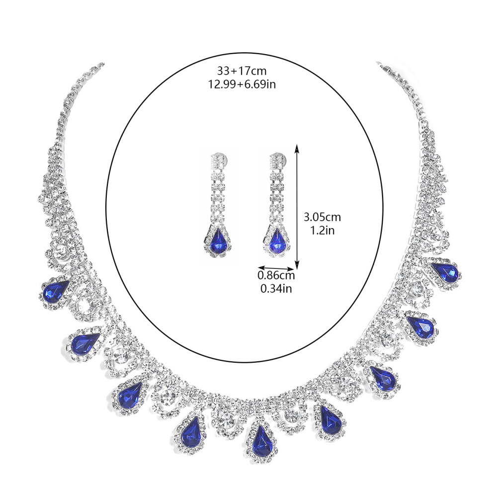 Copper Inlay Water Droplets Tassel Rhinestones Earrings Necklace Jewelry Set