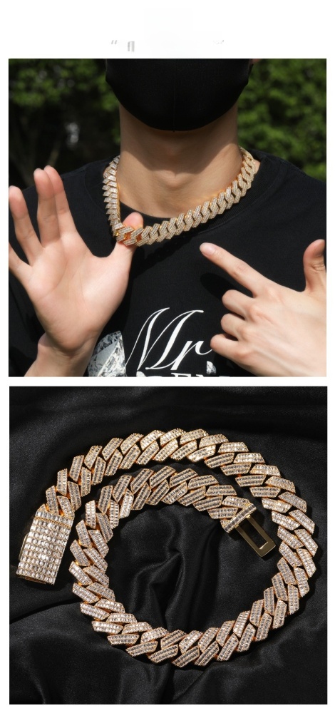 Men's Hip-Hop Necklace Double Row Zircon Fashion Domineering Flip Clasp Luxury Trendy Brand Geometric Pattern Color-Block Alloy Jewelry