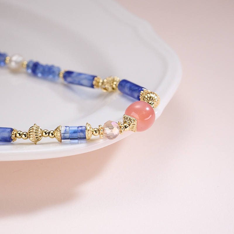 Natural Multi-Gemstone Necklace Bracelet Set Agate Quartz Geometric Pattern Minimalist Style Women's Jewelry Accessories