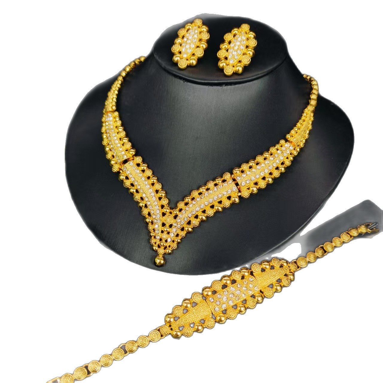 Middle East Dubai Jewelry Set Vietnam Bride Wedding Accessories Necklace Bracelet Earrings Ring Four Piece Set Floral Design