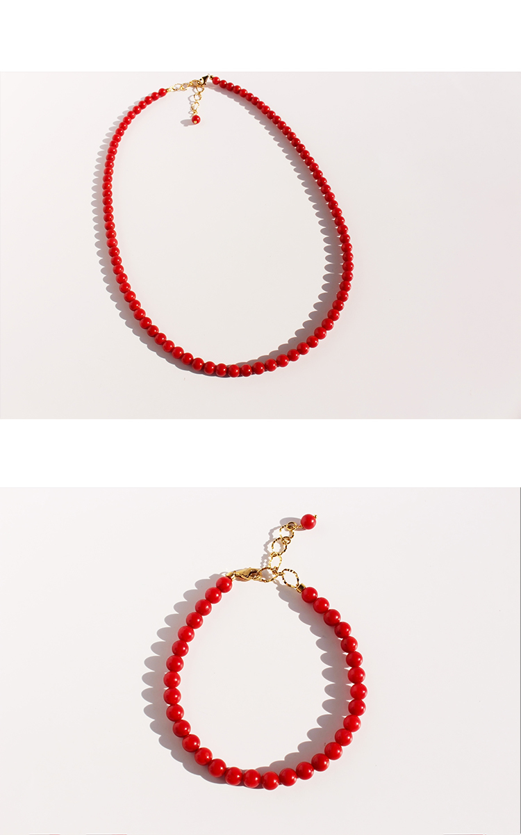 IG Style Simple Style Round Coral Brass Beaded 24K Gold Plated Women's Bracelets Necklace