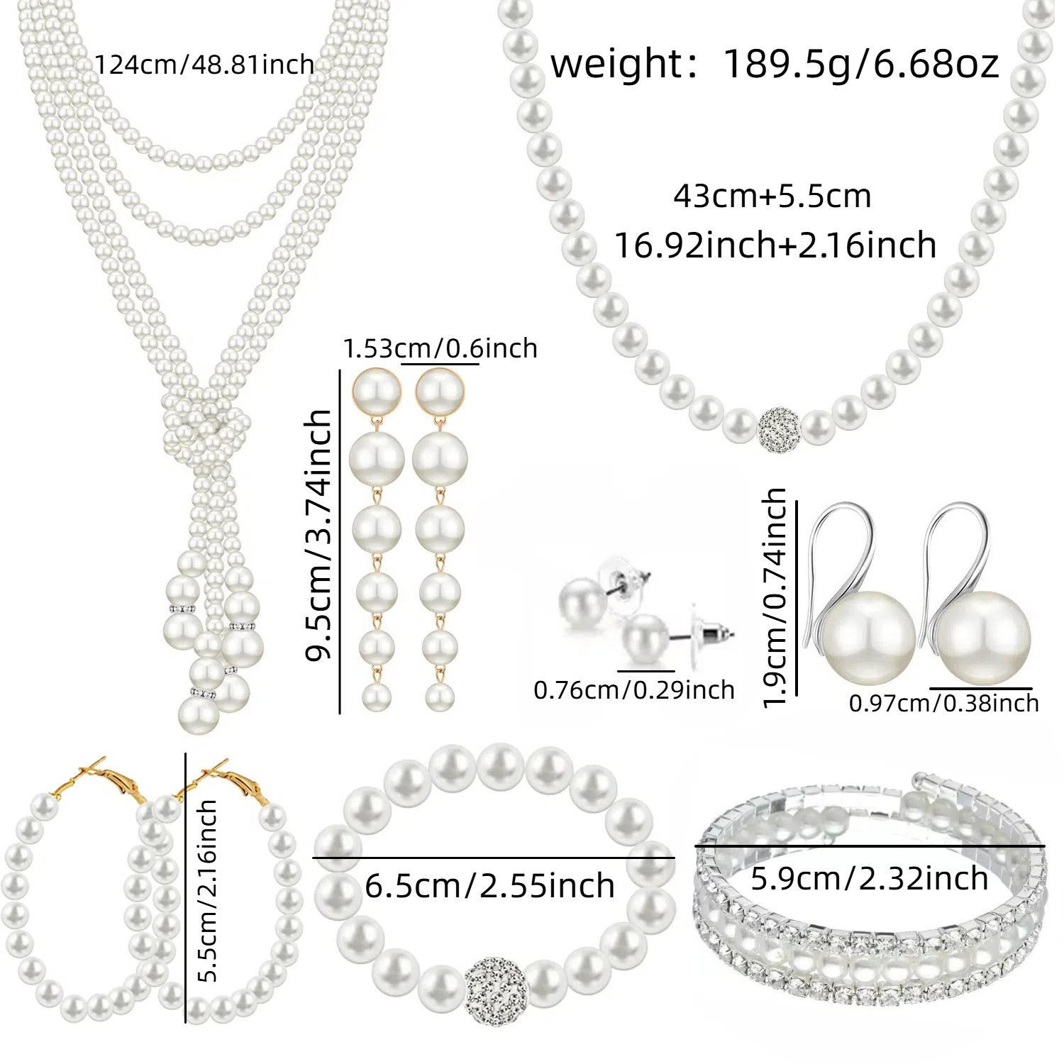 Elegant  Style Pearl Necklace Set Simple Fashionable Eight Piece Set Vintage Light Luxury Jewelry Accessories