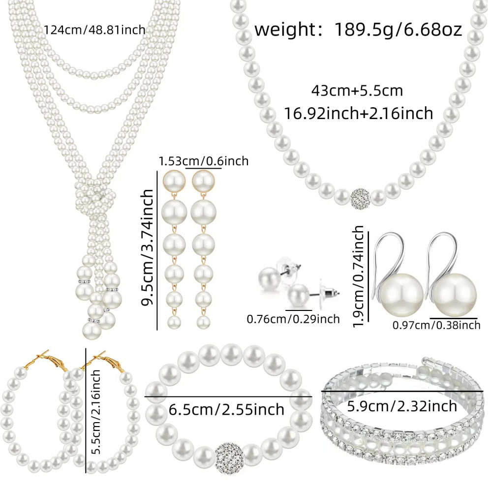 Elegant  Style Pearl Necklace Set Simple Fashionable Eight Piece Set Vintage Light Luxury Jewelry Accessories