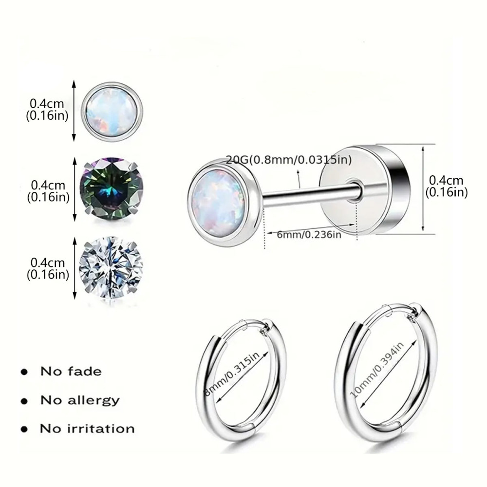 Minimalist Style Five-Pointed Star Round Square 304 Stainless Steel Zircon Earrings Round Earrings Non-Fading Luxurious Niche Jewelry Accessories