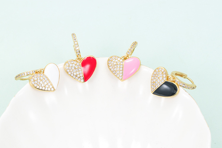 Fashion Heart Shape Copper Drop Earrings Plating Inlay Zircon Copper Earrings