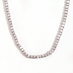 3mm Cube Beads Beaded Necklace-Silver