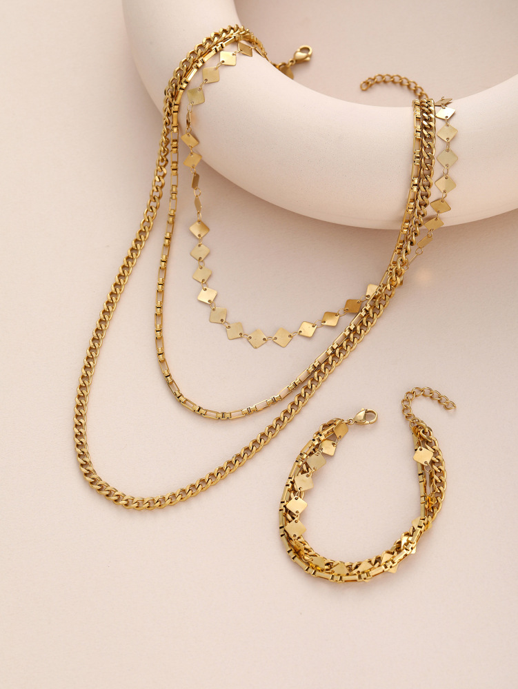 Multi-layer Geometric Shape Bracelet Necklace Set Women's Stackable Jewelry Accessories