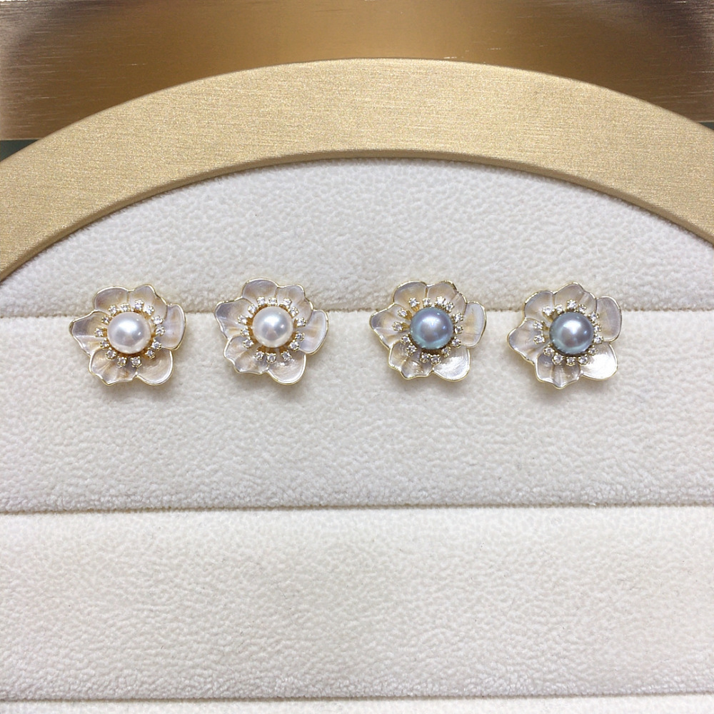 Natural Freshwater Pearl Earrings Women High-End Classic Baked Paint Camellia Pearl Studs Internet Famous Jewelry Accessories