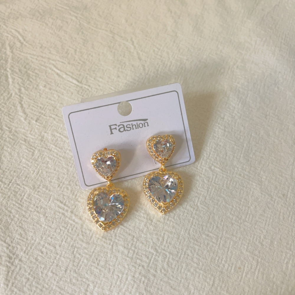 Fashionable 18K Copper Geometric Heart Shaped Earrings Women's Style  Courtly Style Jewelry Accessories