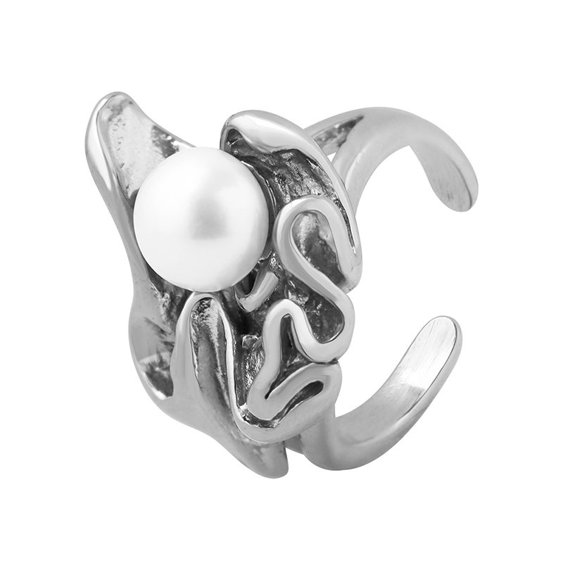 304 Stainless Steel Freshwater Pearl Irregular PVD Coated Freshwater Pearl 18K Gold Plated Fashion Plating Inlay Gold Silver Rings