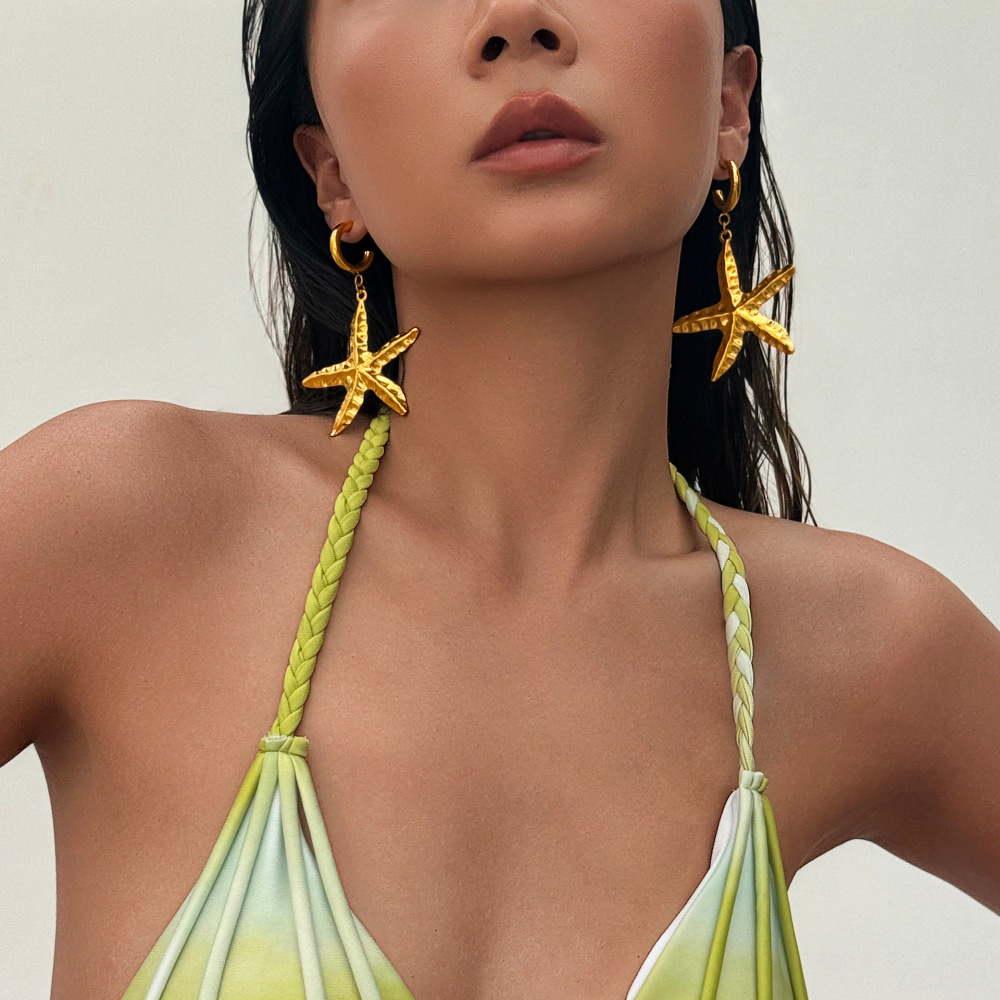 Exaggerated Vacuum Plated Titanium Steel Hip Hop Starfish Pendant Earrings Casual Style Women's Jewelry Accessories