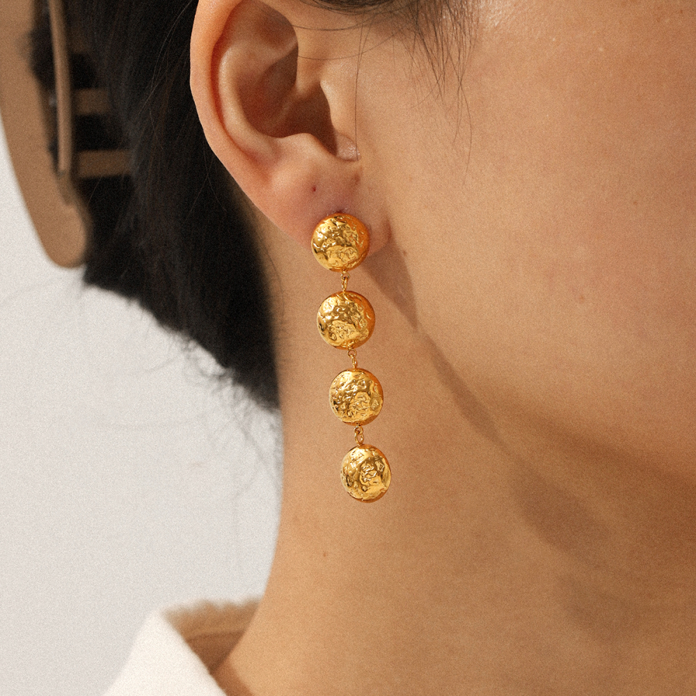 INS Style Round Hammered Pattern Stainless Steel Earrings Tassel Ear Accessories Versatile 18K Gold Titanium Steel Jewelry For Women