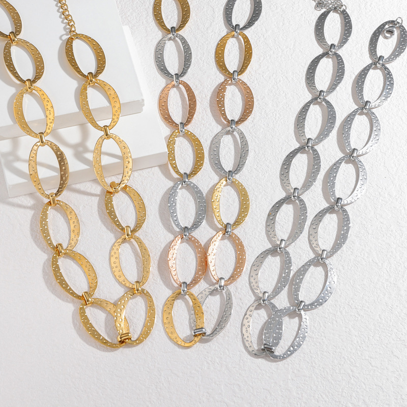 Long Geometric Chain Necklace 18K Gold Plated Stainless Steel European Unisex Jewelry Accessories