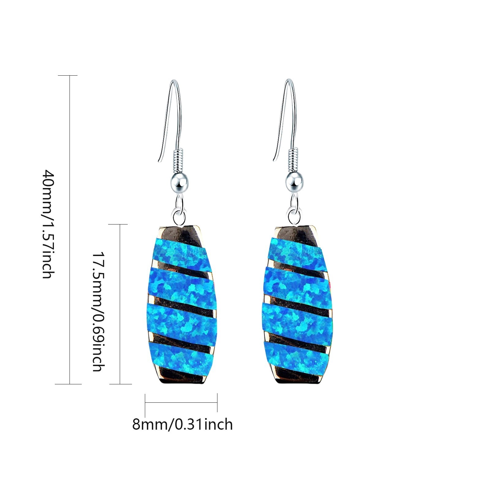 Colorful Women's Opal Long Rectangle Simple Style Jewelry Earrings Fashionable TikTok Ins European Style Jewelry Accessories