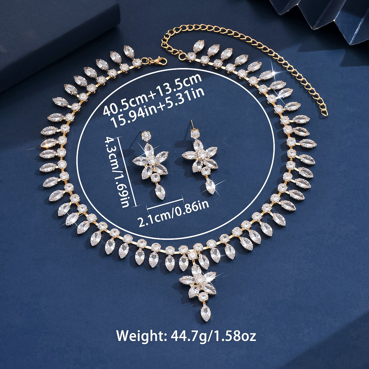 Elegant Long Diamond Bridal Jewelry Set Simple Fashion Zircon Wedding Accessories Two-Piece Earring Necklace Jewelry Set