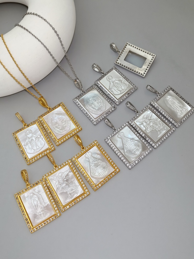 Elegant Shell Pendant Necklace With Zircon Edge Virgin Head Design DIY Accessories  Fashion Label