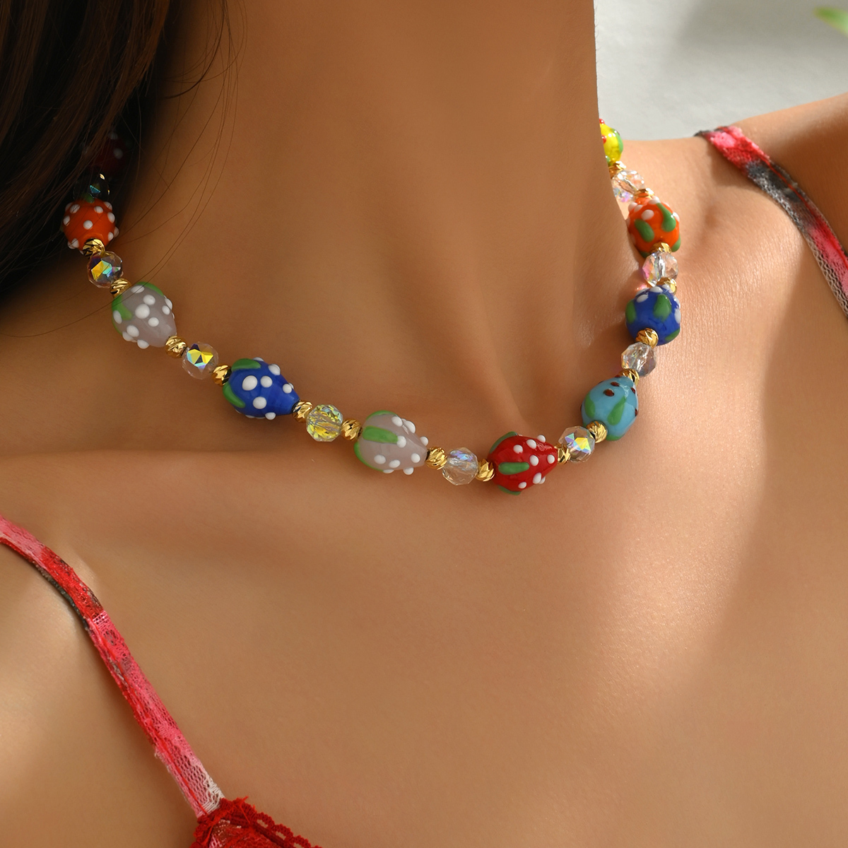 Women's Holiday Vacation Style Copper Color Strawberry Dopamine Design Necklace Suitable For All Occasions