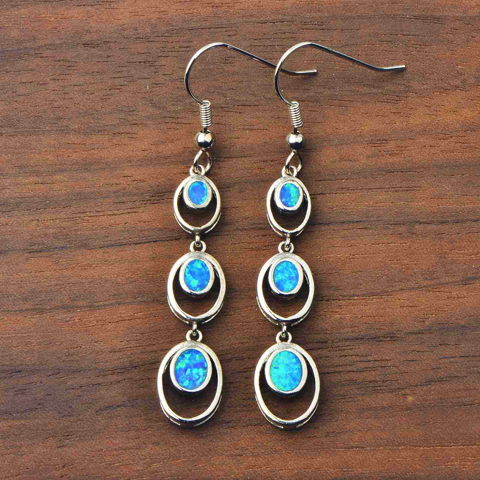 Simple Round Opal Dangle Earrings  Style TikTok Ins Fashion Peruvian Opal Drop Earrings Jewelry Accessories
