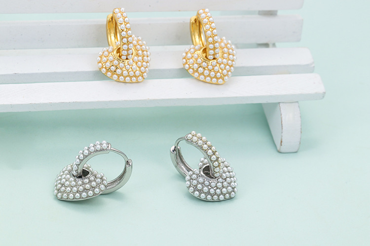 Fashion Heart Shape Copper Plating Artificial Pearls Earrings 1 Pair