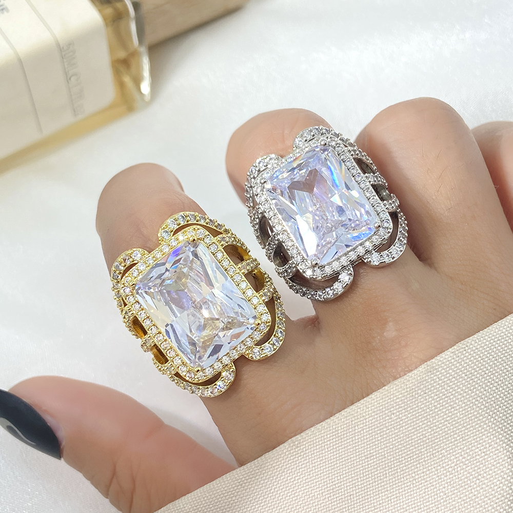 Luxury Super Large Princess Rectangular Ring Copper Plating 18K Jinhao Full Diamond Zircon Women's Bracelet Full Diamond Design Exquisite