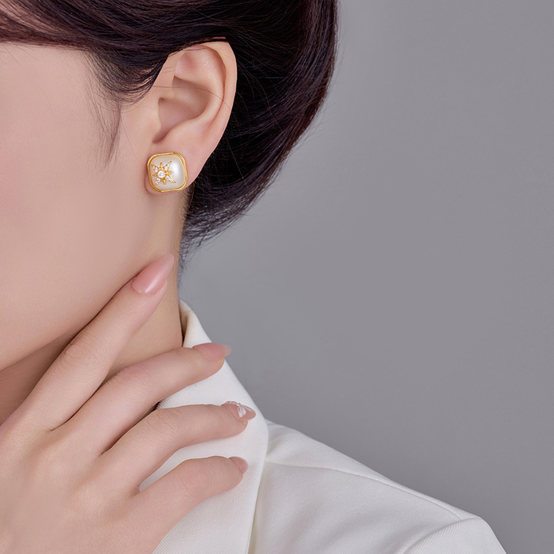 Natural Abalone Octagonal Star-Shaped Women's Earrings Trendy Pendant Stud Earrings Jewelry Accessories