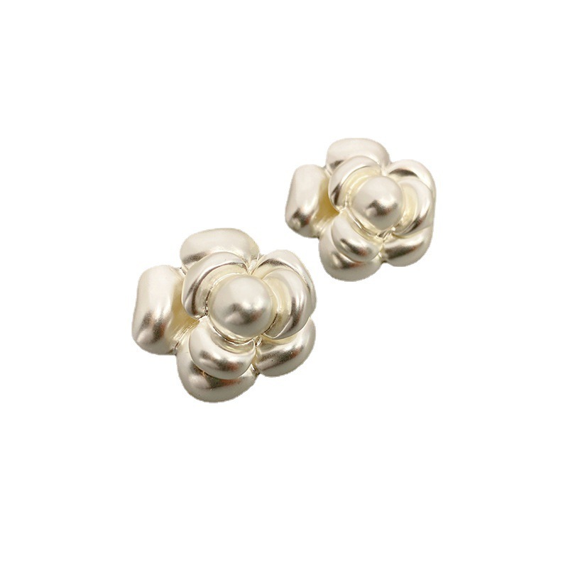 Fashionable Tea Rose Earrings Women's S925 Silver Needle Half-Matte Silver Color Floral Patterned Jewelry Accessories
