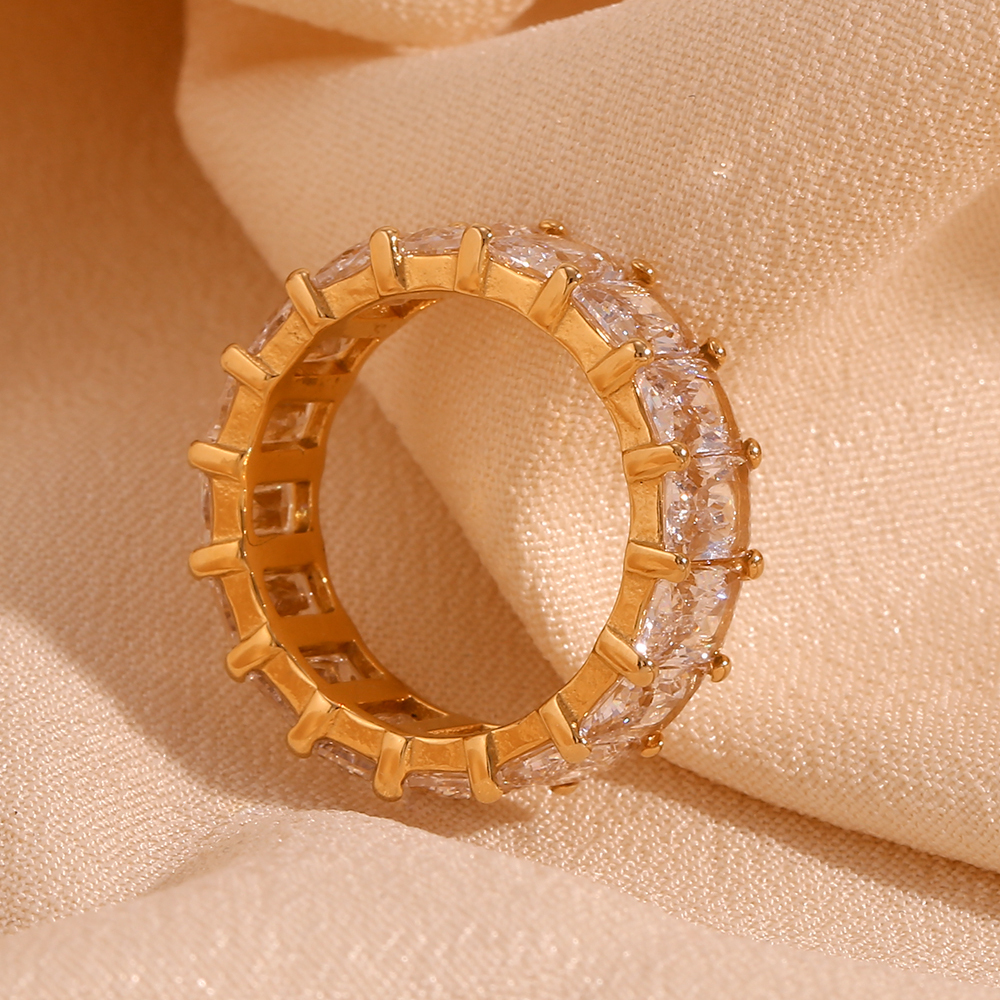 304 Stainless Steel Geometric PVD Coated Zircon 18K Gold Plated Real Gold Plated Basic Simple Style Classic Style Waterproof Non Tarnish Plating Inlay Rings