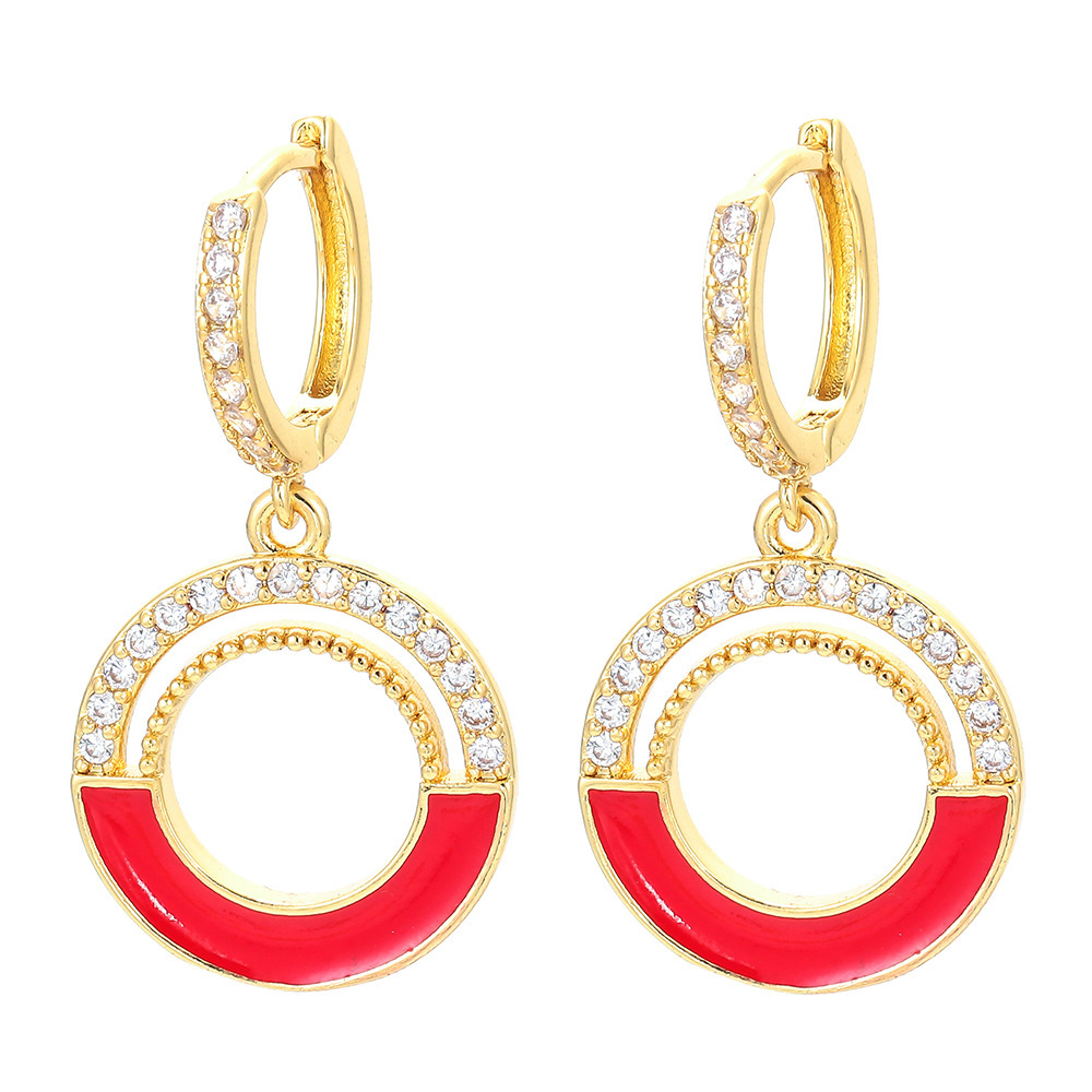 Wholesale Jewelry Zircon Round Pendant Color Copper Earrings Nihaojewelry