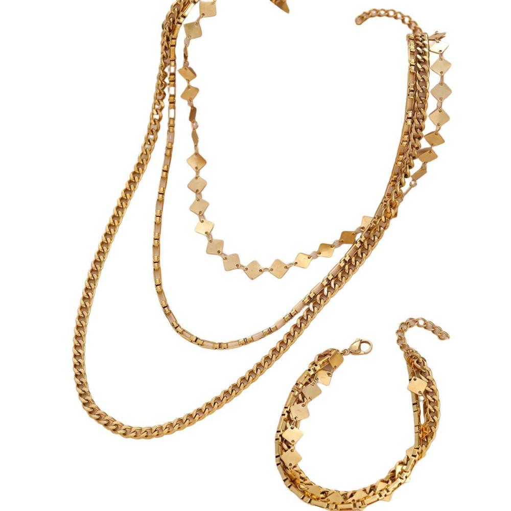 Multi-layer Geometric Shape Bracelet Necklace Set Women's Stackable Jewelry Accessories
