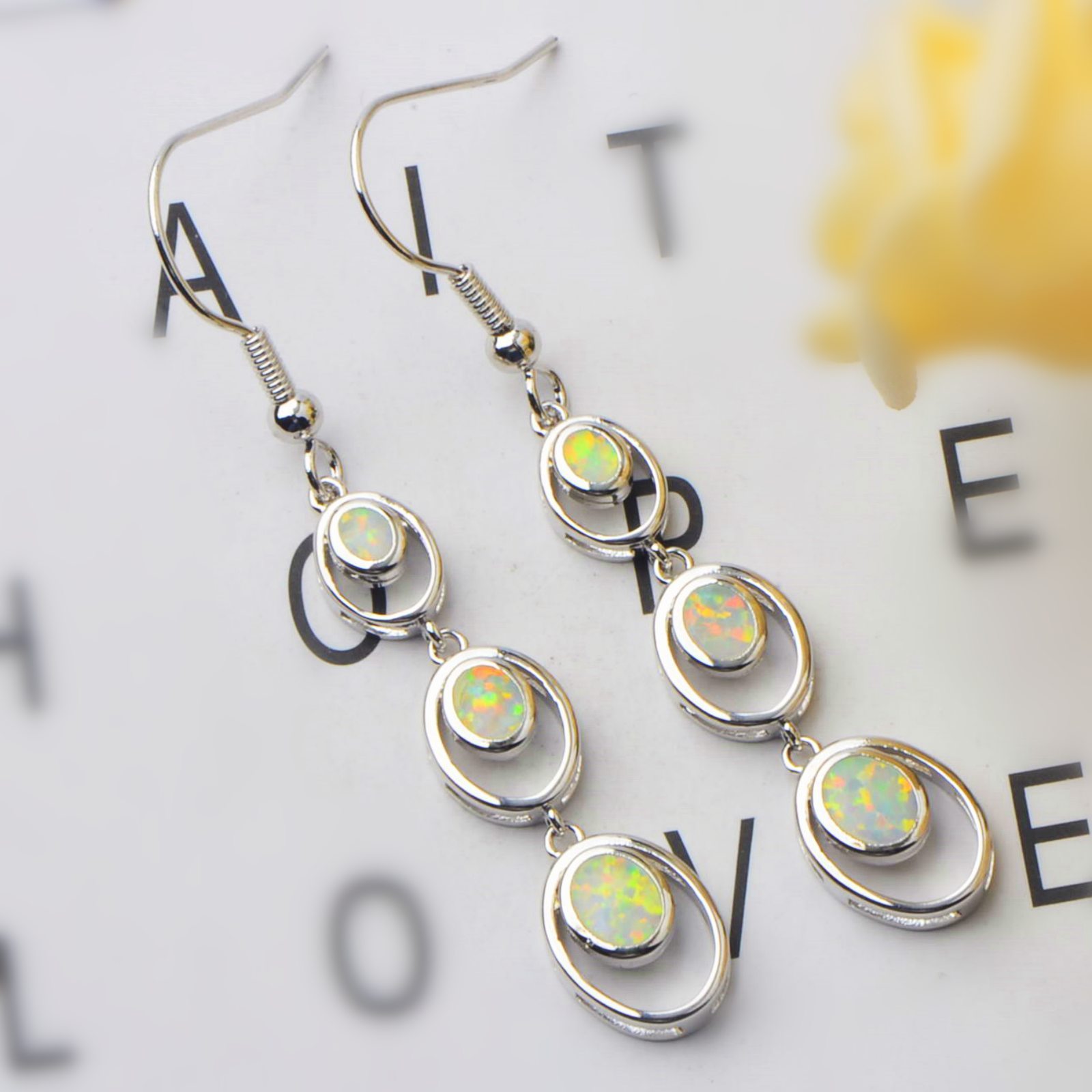 Simple Round Opal Dangle Earrings  Style TikTok Ins Fashion Peruvian Opal Drop Earrings Jewelry Accessories