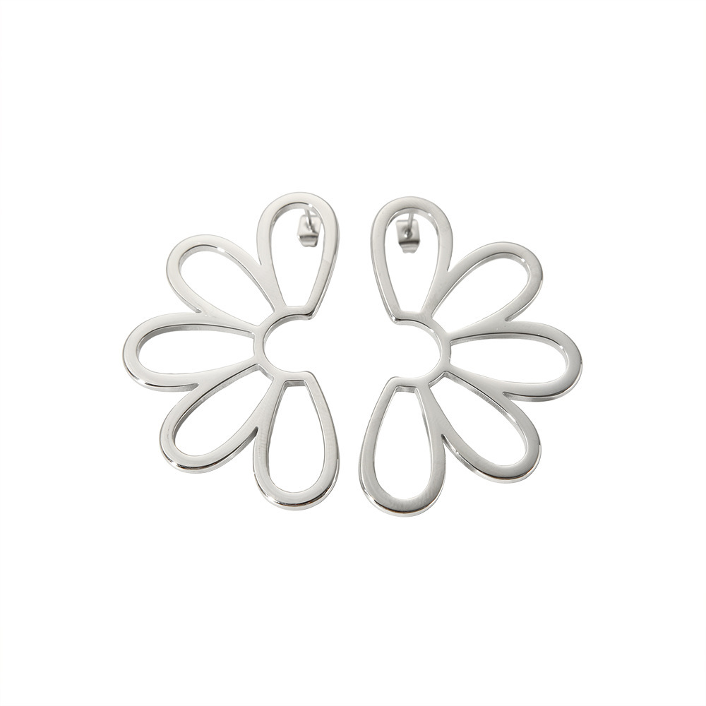 Exaggerated Design Hollow Petal Symmetrical Earrings Gold Plated Stainless Steel Simple Bohemian Style Women's Jewelry