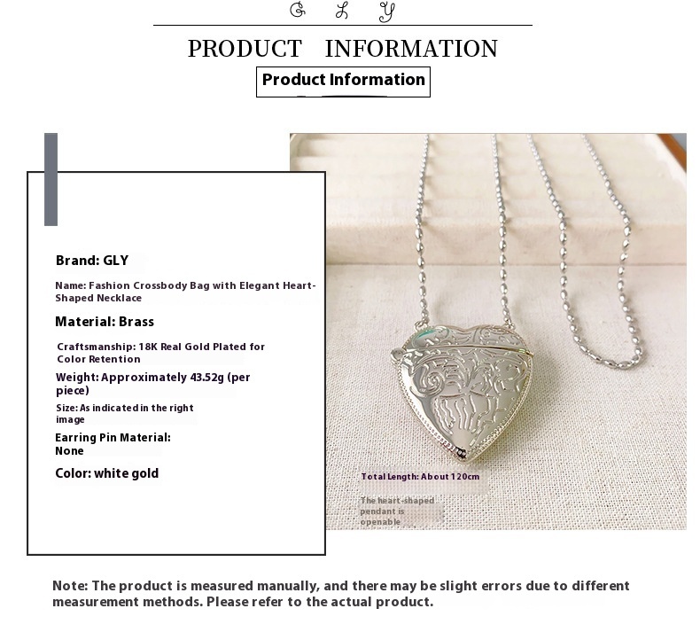 New Blogger Miss Wu Style Retro Carved Pattern Heart Shaped Long Crossbody Bag Sweater Chain Necklace For Women