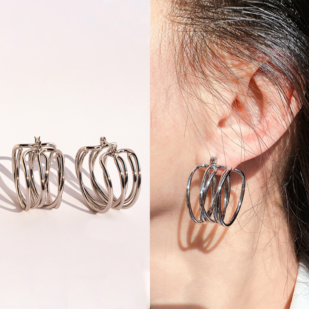 New Dongdaemun Fashionable Multi-Circle Line Round Hoop Earrings For Women Fashion Hollow Geometric Earrings Accessories 1109 Nordic Style