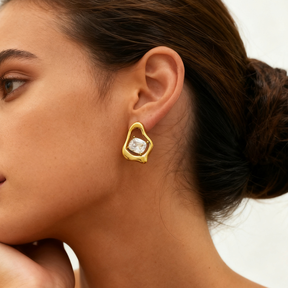 304 Stainless Steel Ladies 18k Gold Plated Zircon Asymmetric Earrings Jewelry Accessories Holiday Gifts