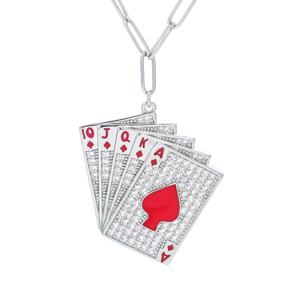 Fashion Copper Micro-encrusted Zircon Playing Card Pendant Necklace Female