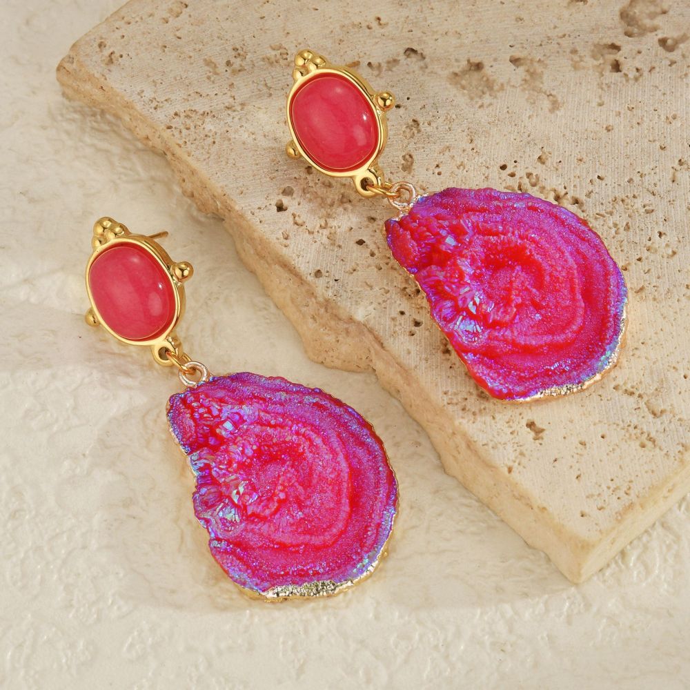 Volcano Pendant Earrings For Women Pink Irregular Stainless Steel Earrings Simple Accessories