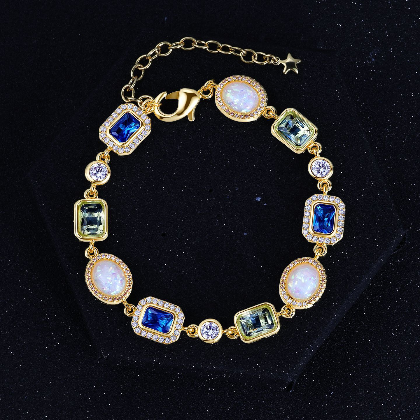 Colorful Gemstone Necklace Women's Fashion Jewelry Zircon Accessory Hip Hop Style Pendant Clavicle Chain Luxury Sensation