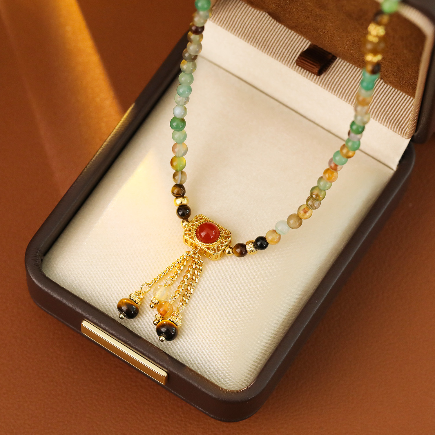Natural Red Agate Shoushan Stone Double Use New Chinese Style Necklace Bracelet Chinese Style Bell Classical Ethnic Trend
