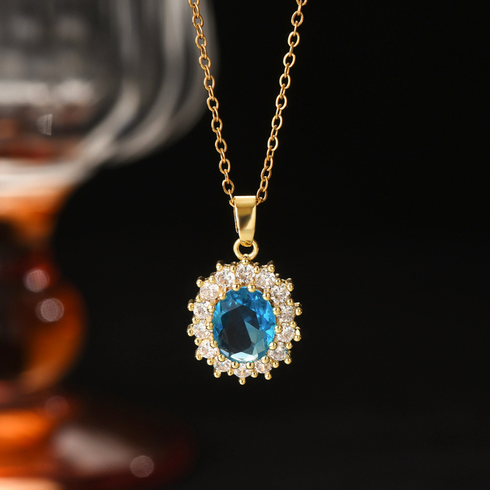 Elegant Blue Zirconia Jewelry Set  Style Necklace Earrings Rings Stainless Steel Luxury Accessories