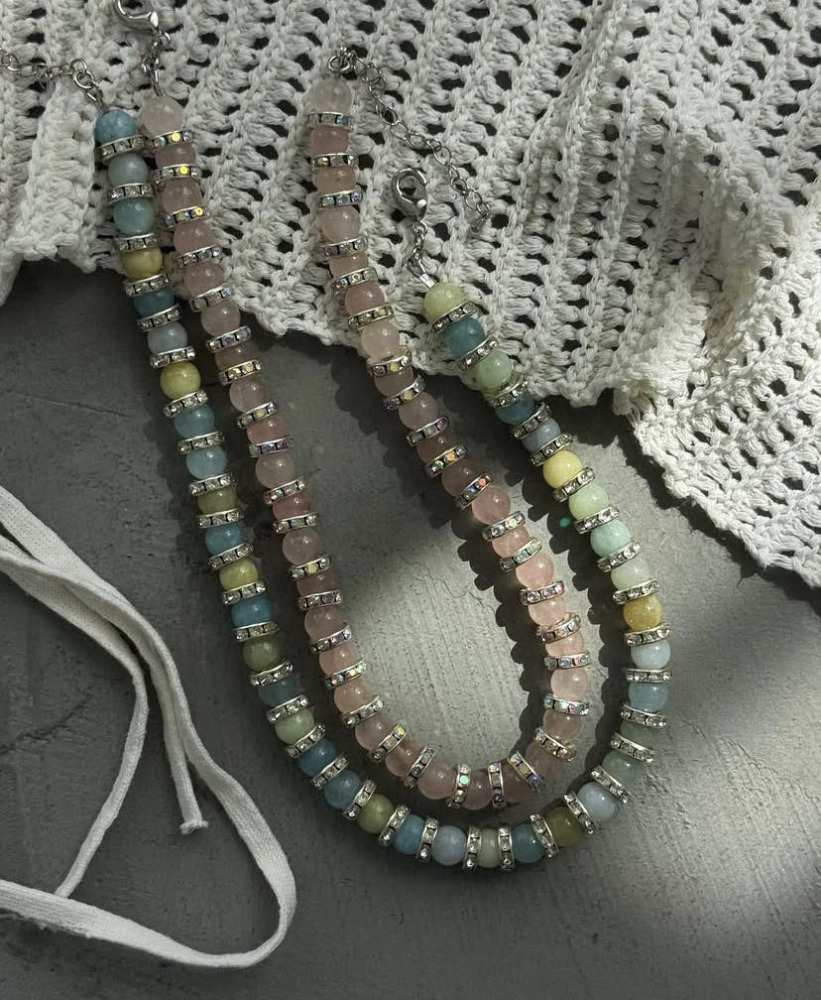 Natural Stone Mixed Beads Necklace Collarbone Chain High-End Sensation Unique Design Titanium Steel U-Shaped Jewelry Accessories For Women