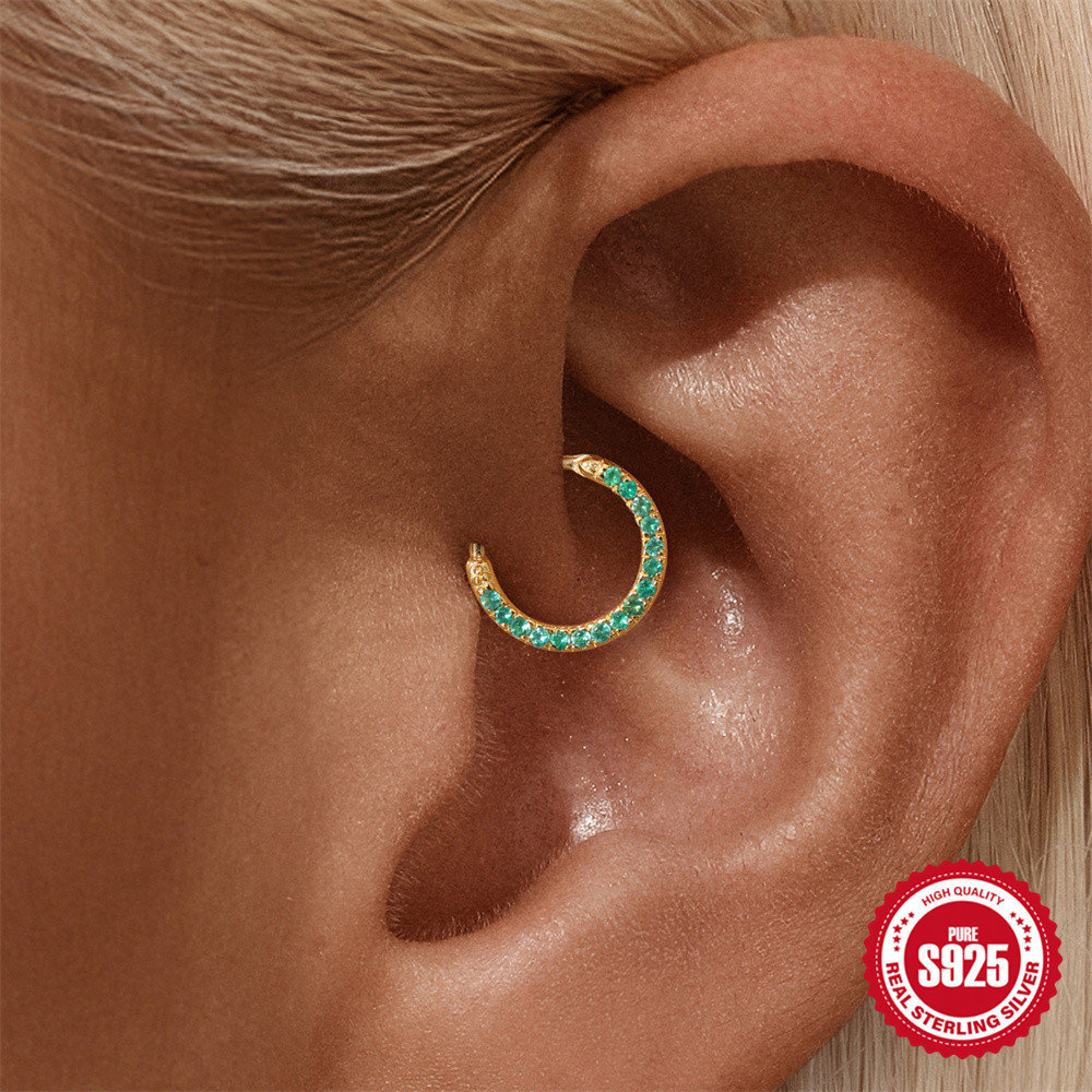 S925 Sterling Silver Natural Water Plants Agate Ear Bone Ring Ear Ring Women's Best Seller In  Geometric Diamond-Embedded Opal Light Luxury Nose Ring