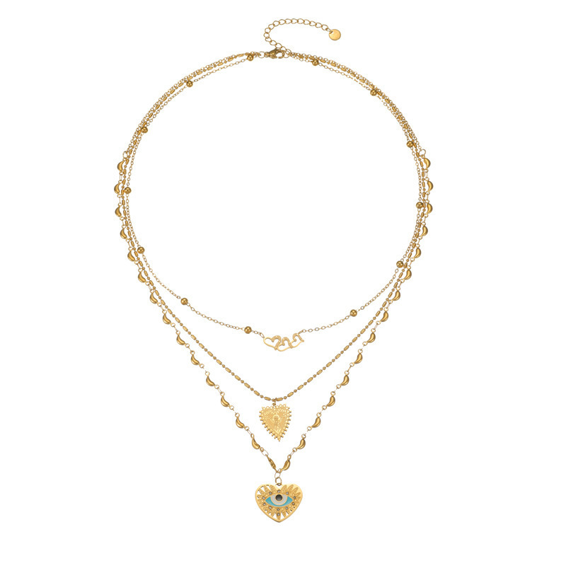 Stainless Steel Devil's Eye Heart Sweater Chain Necklace For Women Design Accessories Skull Head Dot Sentence Necklace