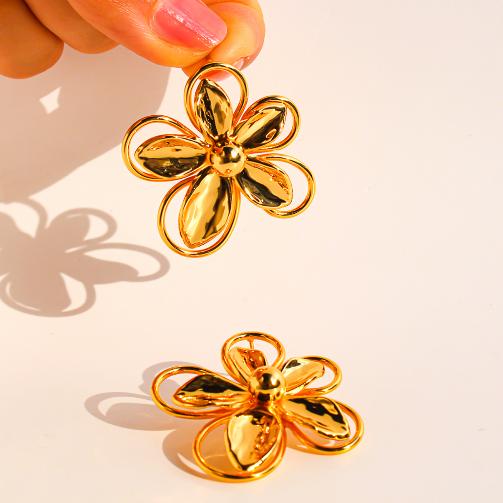 3D Hollow Large Flower Stud Earrings Artistic Line Petal Earrings Women's Accessories 1134 Geometric Hypoallergenic