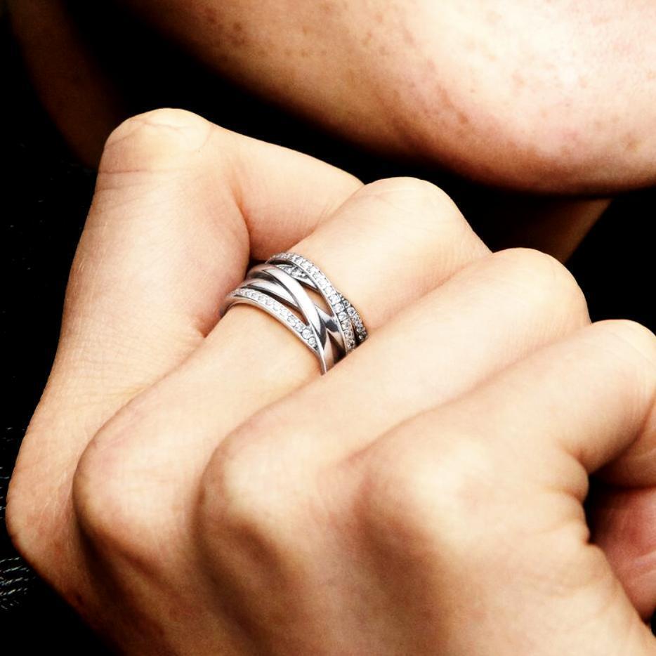Three-ring Sparkling Wave Four-ring Ring S925 Silver Exquisite High-end Girlfriend Fashion Versatile Sweet Gift Couple Elegant Asymmetric