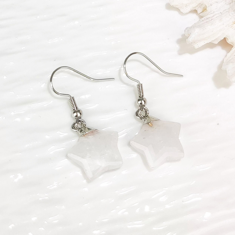 Dani Jewelry Natural White Crystal Pentagram Earrings DIY Accessories Pendant Geometric Pattern Asymmetric Copper Plated