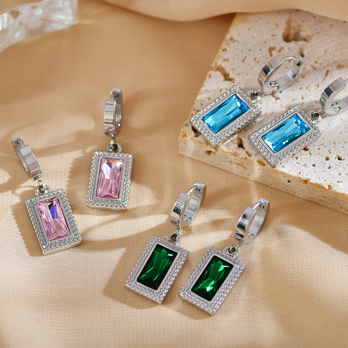 PVD Coated Gold Plated Square Stainless Steel Elegant Luxurious Simple Style Waterproof Non Tarnish Earrings