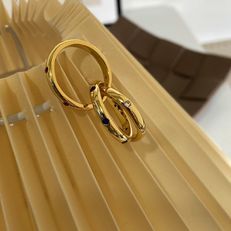 Classic Three- Ring Geometric Gemstone Rings Stylish Retro Fashionable Midi Rings Copper Material  Style
