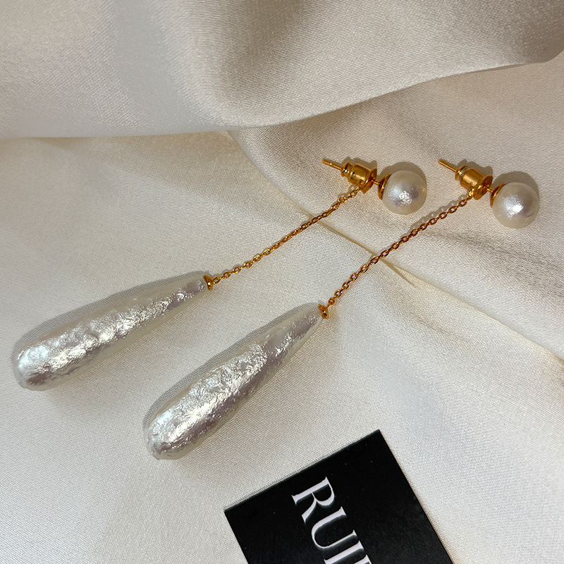 French Style Long Pearl Drop Earrings Pure Silver Cotton Waterdrop Design Unique Elegant Feminine Jewelry Accessories