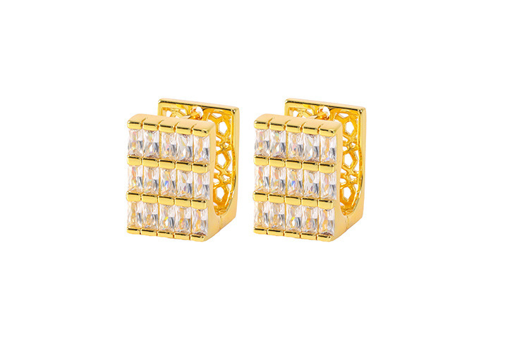 Elegant Geometric Pattern Zircon Earrings Colorful Square Heavy Work Gold Plated Luxury Women's Fashion Jewelry Accessories