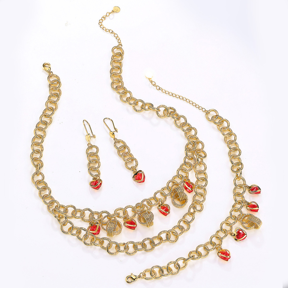 3-piece Set Copper Material Vintage Elegant Exquisite Red Women's Earrings Bracelet Pendant Wedding Banquet Jewelry Accessories